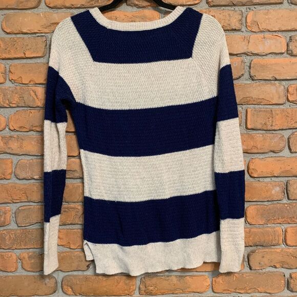 Madewell Striped Sweater Womens XS Cream Navy Knit Pullover‎ Long Sleeve Crew - Picture 3 of 6